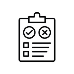 A clipboard with checkmarks an x and blank lines in a simple line art style