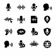 Various audio and communication icons illustrated in black