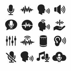 Sound and voice icon set with microphone, speaker, and wave symbols