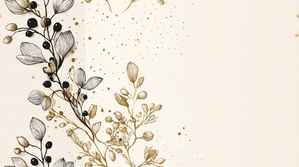 Elegant Floral Design with Gold Accents and Cream Background