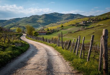 Fototapeta premium Winding country road through a hillside landscape