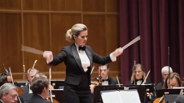 Female orchestra conductor.