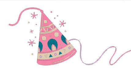 pink party hat with ribbons and confetti