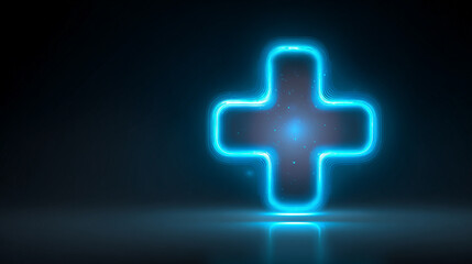 Bright glowing floating plus icon, representing healthcare, medical services, and wellness, ideal for digital interfaces, health apps, and medical visuals