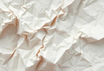 Close-up of crumpled, off-white paper showing fibrous texture and subtle shadows,  detail,  white