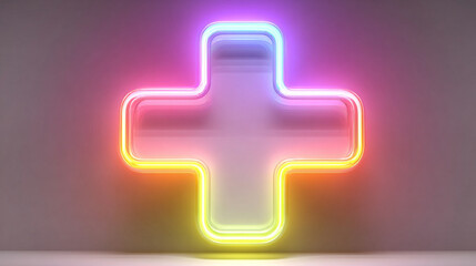 Bright glowing floating plus icon, representing healthcare, medical services, and wellness, ideal for digital interfaces, health apps, and medical visuals