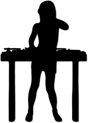 Silhouette of a female DJ playing music on turntables a modern concept for nightlife and entertainment events isolated on white background