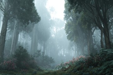 Misty forest path