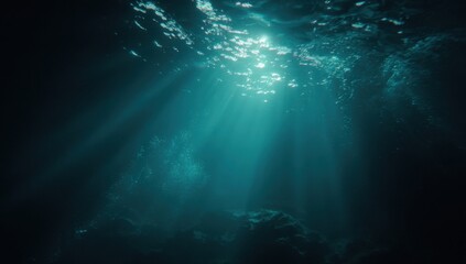 Fototapeta premium Sunbeams piercing dark underwater depths (8)