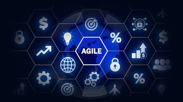 Agile development methodology concept.Technology concept.glowing connections in different places on the map.
