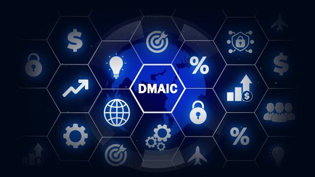 DMAIC, Six Sigma. Define, Measure, Analyse, Improve, Control. Standard quality control and lean manufacturing concept.