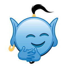 Fototapeta premium Blue genie cartoon emoji face with hugs