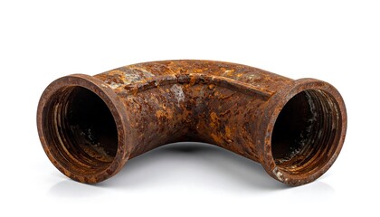 Old Rusty Elbow Pipe Fitting Isolated on White Background.