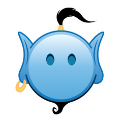 Blue genie cartoon emoji with face without mouth