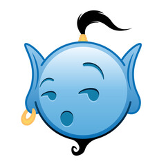 Blue genie cartoon emoji with grinning flirting face