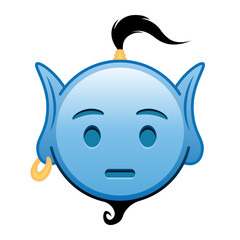 Blue genie cartoon emoji with hushed face