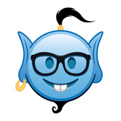 Blue genie cartoon emoji with nerd face