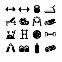 Set of fitness equipment icons for workout and training routines.
