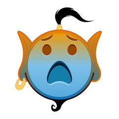 Blue orange genie cartoon emoji with face in fear