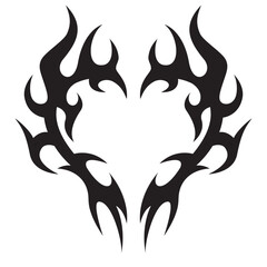 Neo tribal heart icon. Y2K tattoo shape. Vector gothic symbol for Valentine's day, Halloween, rock music or metal designs. Black isolated decorative sign.