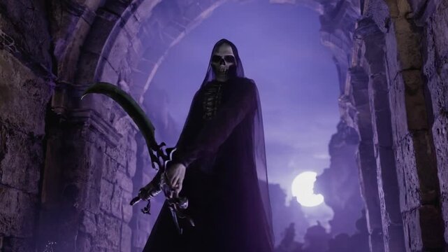 The Grim Reaper with the scythe of death.
