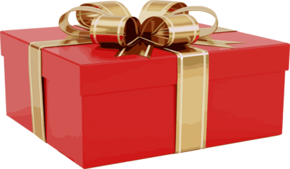 Elegant red gift box with golden ribbon isolated on transparent background