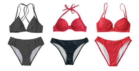 Beautiful two-piece swimsuit with polka dots isolated on a transparent background