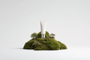 Estilo slow beauty en fotograf&iacute;a de producto, Mockup para crema facial de marca eco-friendly, Imagen para campa&ntilde;a de cosm&eacute;tica natural y sostenible