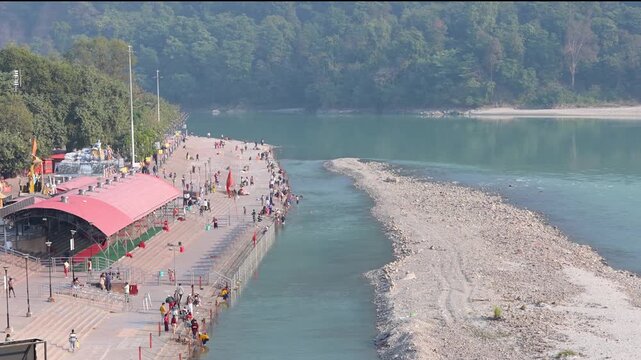 Triveni ghat on the Ganges river in Rishikesh, Uttarakhand, India.