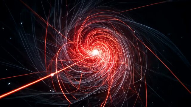 Digital art featuring a swirling vortex with red and white lines radiating from a bright central core