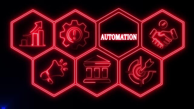 AUTOMATION business concept. A neon read Business AUTOMATION concept. Hi tech motion graphic background. Business, technology, marketing, internet and networking concept. 4k video motion graphic	