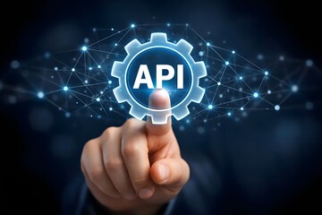 API Application Programming Interface concept, Businessman touching API software development tool on virtual screen.