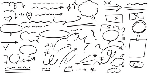 A collection of various hand drawn doodle arrows and shapes for presentations © Roman