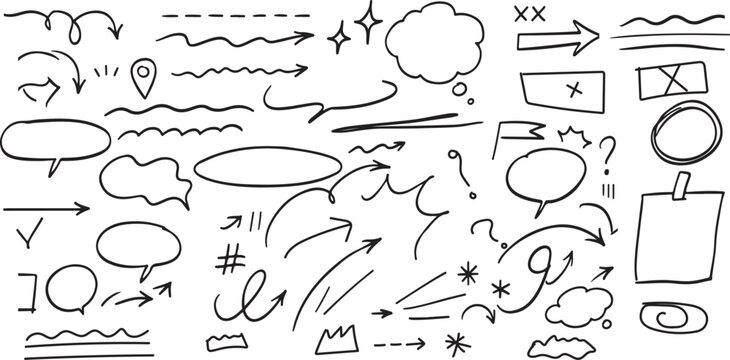 A collection of various hand drawn doodle arrows and shapes for presentations