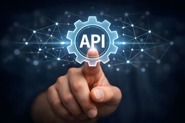 API Application Programming Interface concept, Businessman touching API software development tool on virtual screen.