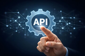 API Application Programming Interface concept, Businessman touching API software development tool on virtual screen.