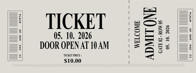 A close-up of a vintage-style ticket displaying an event's details and admission information.