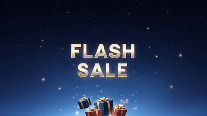 Exciting flash sale with gifts under starry night sky background