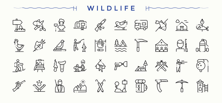 Wildlife linear icon set. Animal icon set. Vector icons collection. Related to animals, animal, life and more. Vector artwork and illustration.