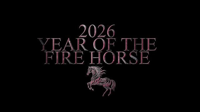 2026 year of the fire horse title animation isolated on black background