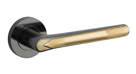 Elegant black door handle with golden accent isolated on white background