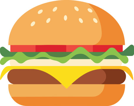 A delicious and colorful illustration of a classic cheeseburger with all the fixings, perfect for food-related content
