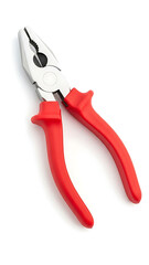 Professional quality red handled combination pliers isolated on a clean white background, ready for various household and professional tasks