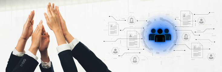 Concept of a digital human resources platform for workforce management. An applicant tracking system helps in team building by organizing employee and candidate profiles. Fermion