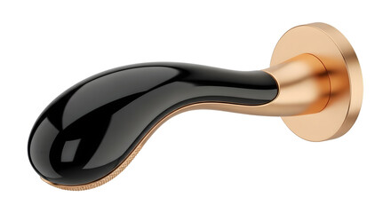 Modern door handle with black lever isolated on white background