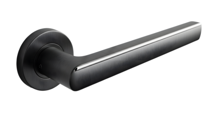 Modern door handle with black lever isolated on white background