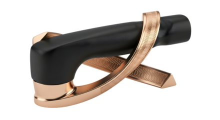 Modern door handle isolated on white background with black and gold finish