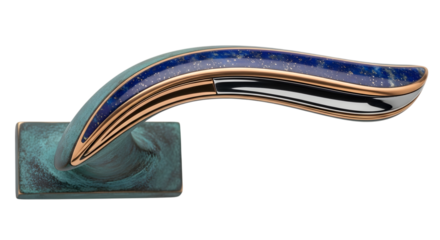 Elegant door handle with blue lapis lazuli inlay isolated on white background