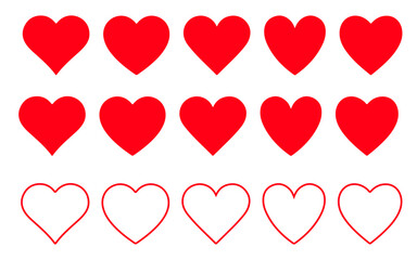 Collection of red heart shapes isolated on transparent background for design use