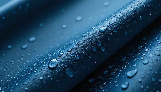 close up macro shot of waterproof fabric with water drops